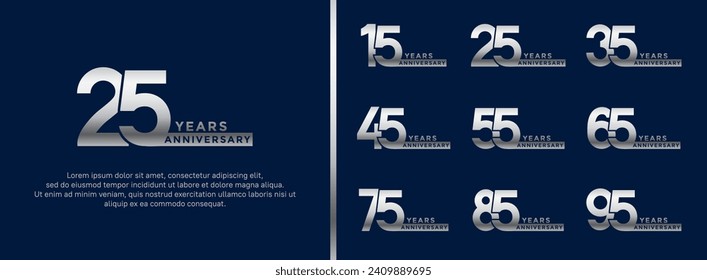 set of anniversary logo style silver color on blue background for celebration