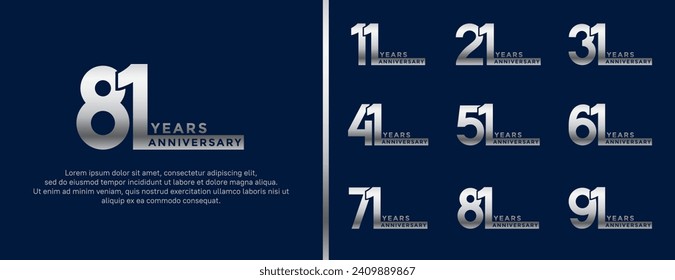 set of anniversary logo style silver color on blue background for celebration