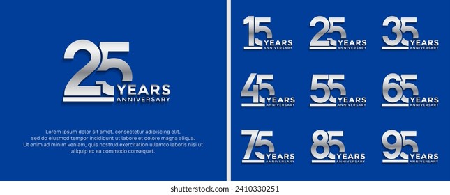 set of anniversary logo style silver color on blue background for celebration