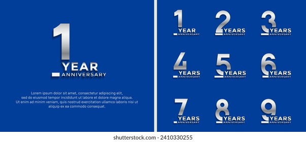 set of anniversary logo style silver color on blue background for celebration