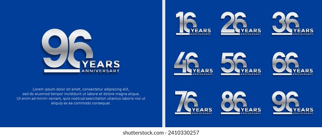 set of anniversary logo style silver color on blue background for celebration