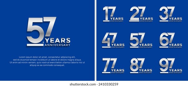 set of anniversary logo style silver color on blue background for celebration