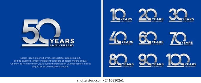 set of anniversary logo style silver color on blue background for celebration