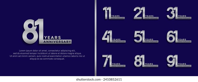 set of anniversary logo style silver color on blue background for celebration