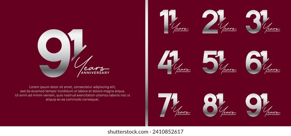 set of anniversary logo style silver and white color on red background for special moment