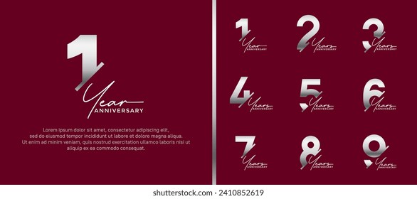 set of anniversary logo style silver and white color on red background for special moment