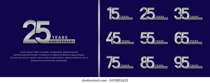 set of anniversary logo style silver color on blue background for celebration