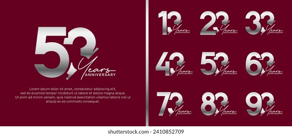 set of anniversary logo style silver and white color on red background for special moment