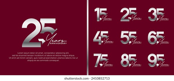 set of anniversary logo style silver and white color on red background for special moment