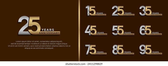 set of anniversary logo style silver and gold color on brown background for special moment