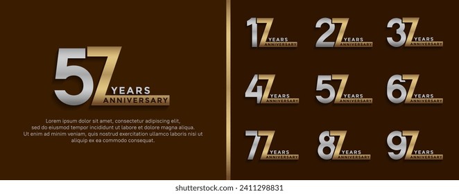 set of anniversary logo style silver and gold color on brown background for special moment