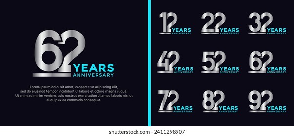set of anniversary logo style silver and blue color on dark background for celebration