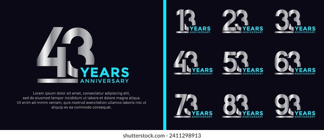 set of anniversary logo style silver and blue color on dark background for celebration