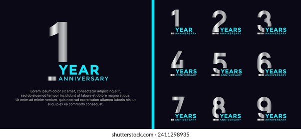 set of anniversary logo style silver and blue color on dark background for celebration
