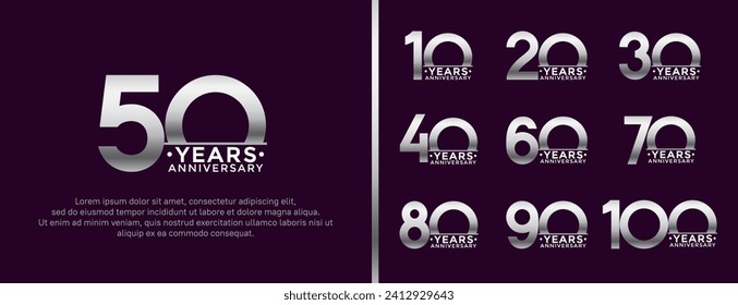 set of anniversary logo style silver color on dark background for special moment