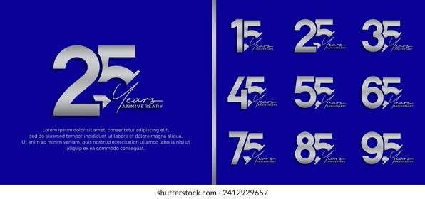 set of anniversary logo style silver color on blue background for special moment
