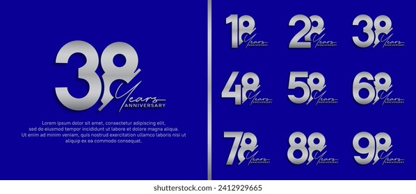 set of anniversary logo style silver color on blue background for special moment