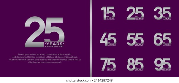 set of anniversary logo style silver color on purple background for special moment