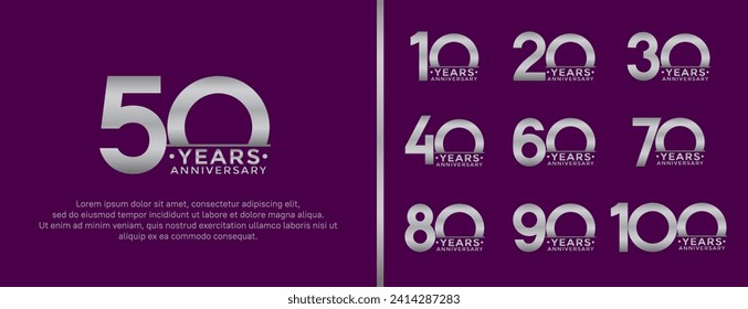 set of anniversary logo style silver color on purple background for special moment