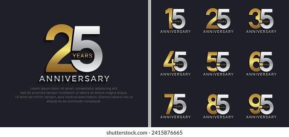 set of anniversary logo style silver and gold color on dark background for special moment