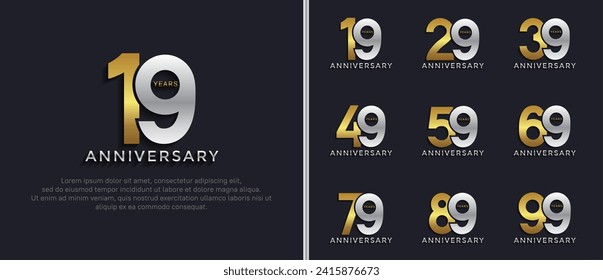 set of anniversary logo style silver and gold color on dark background for special moment