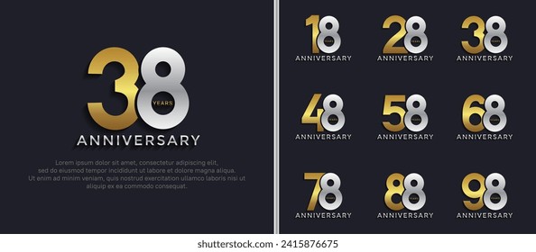 set of anniversary logo style silver and gold color on dark background for special moment
