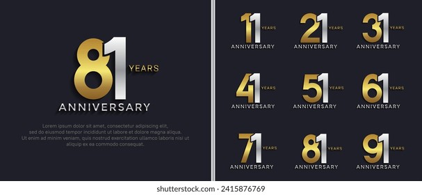 set of anniversary logo style silver and gold color on dark background for special moment