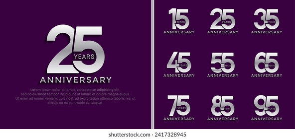 set of anniversary logo style silver color on purple background for special moment