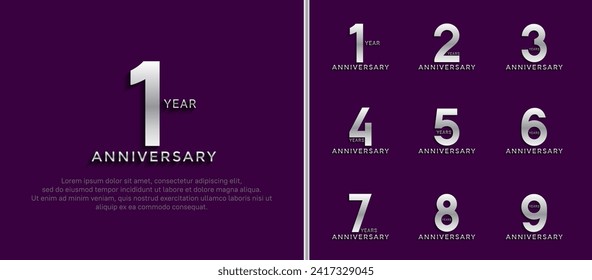 set of anniversary logo style silver color on purple background for special moment