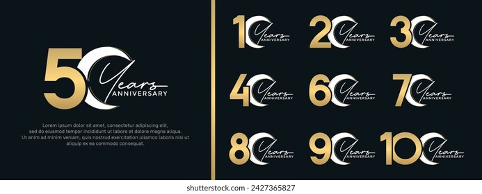set of anniversary logo style silver and golden color on dark background for special moment