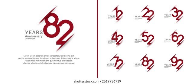 Conjunto de estilo de logotipo de aniversario con barra. diseño de Vector color rojo y negro para la celebración