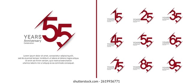 set of anniversary logo style with slash. vector design red and black color for celebration