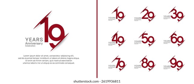 set of anniversary logo style with slash. vector design red and black color for celebration