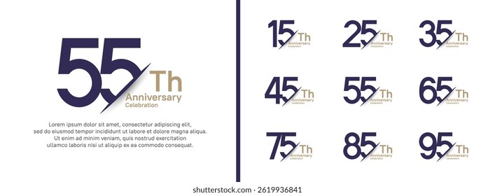 set of anniversary logo style with slash. vector design purple and brown color for celebration