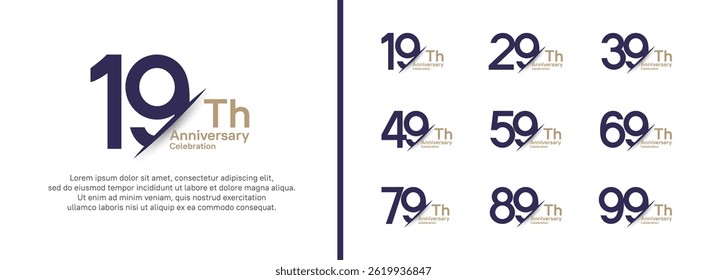 set of anniversary logo style with slash. vector design purple and brown color for celebration