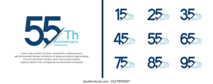 set of anniversary logo style with slash. vector design blue color for celebration