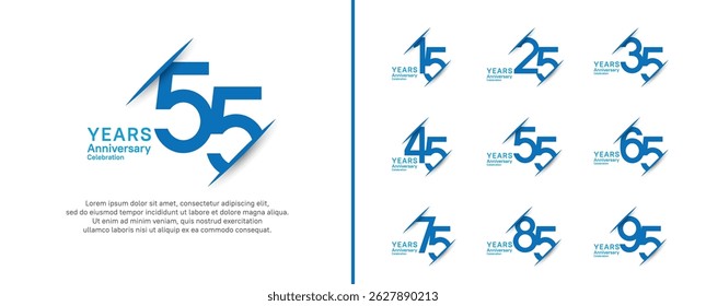 set of anniversary logo style with slash. vector design blue color for celebration