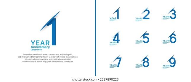 set of anniversary logo style with slash. vector design blue color for celebration