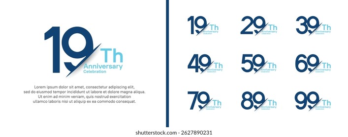 set of anniversary logo style with slash. vector design blue color for celebration
