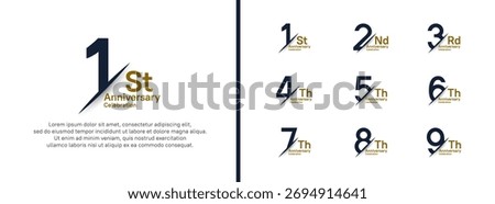 set of anniversary logo style with slash. vector design black and brown color for celebration