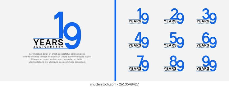 set of anniversary logo style. vector design blue color for celebration