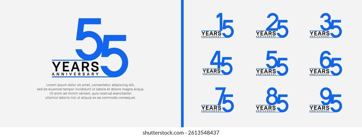 set of anniversary logo style. vector design blue color for celebration