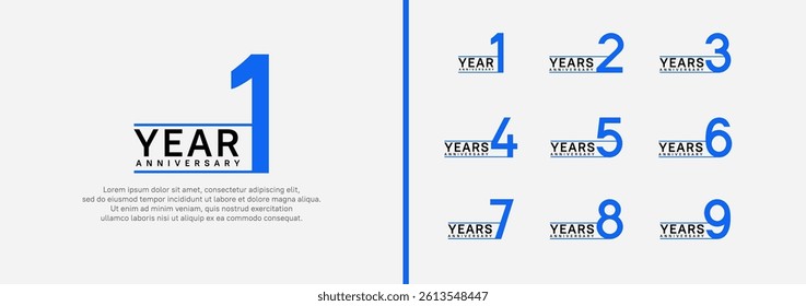 set of anniversary logo style. vector design blue color for celebration