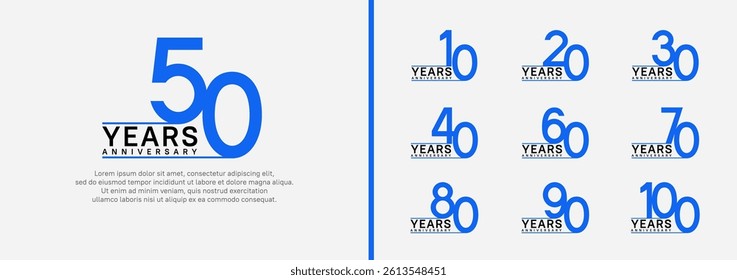 set of anniversary logo style. vector design blue color for celebration