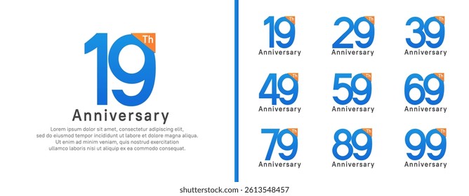 set of anniversary logo style. vector design blue color for celebration