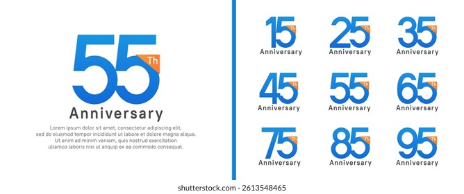 set of anniversary logo style. vector design blue color for celebration