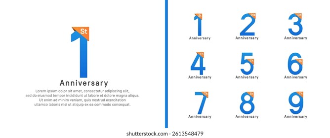 set of anniversary logo style. vector design blue color for celebration