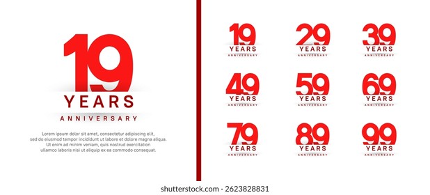 set of anniversary logo style. vector design red color for celebration
