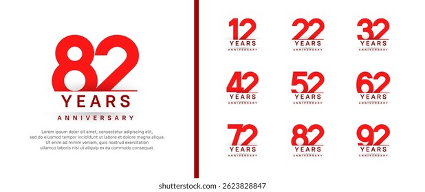 set of anniversary logo style. vector design red color for celebration