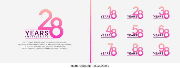 set of anniversary logo style. vector design pink color for celebration